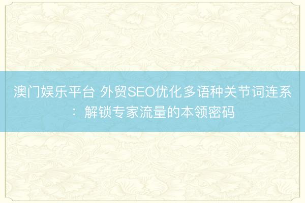 澳门娱乐平台 外贸SEO优化多语种关节词连系：解锁专家流量的本领密码