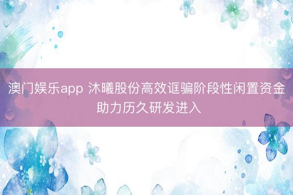 澳门娱乐app 沐曦股份高效诓骗阶段性闲置资金 助力历久研发进入
