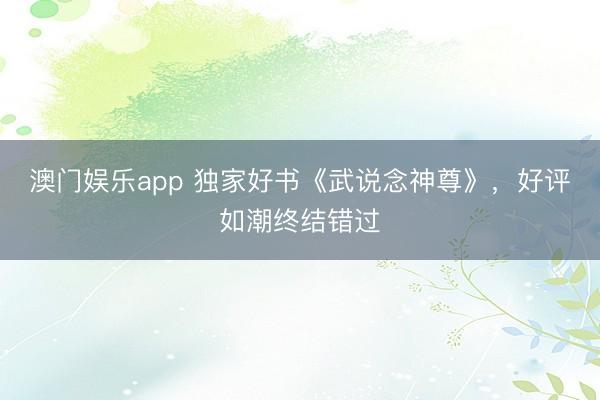 澳门娱乐app 独家好书《武说念神尊》，好评如潮终结错过