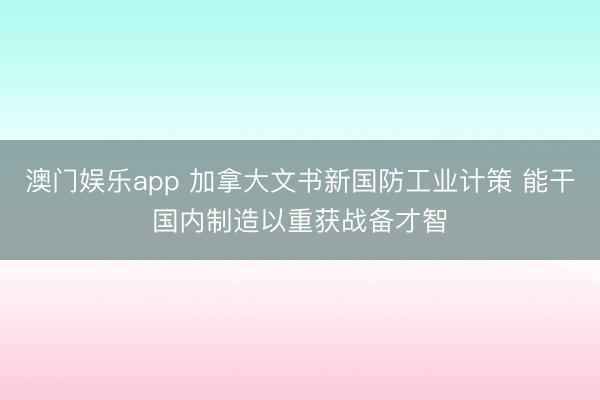 澳门娱乐app 加拿大文书新国防工业计策 能干国内制造以重获战备才智
