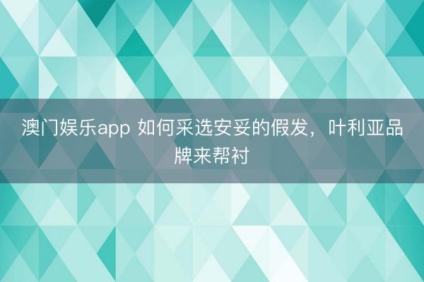 澳门娱乐app 如何采选安妥的假发,叶利亚品牌来帮衬