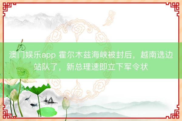 澳门娱乐app 霍尔木兹海峡被封后，越南选边站队了，新总理速即立下军令状