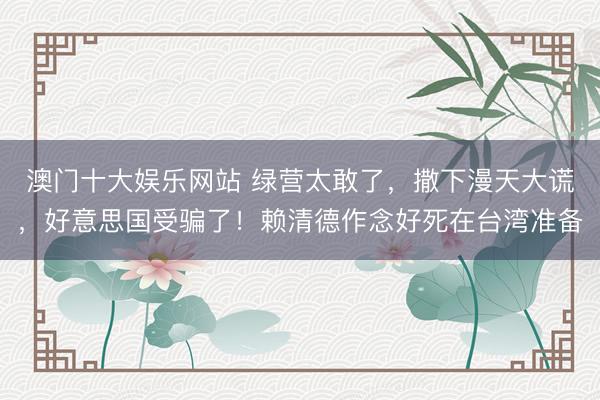 澳门十大娱乐网站 绿营太敢了，撒下漫天大谎，好意思国受骗了！赖清德作念好死在台湾准备