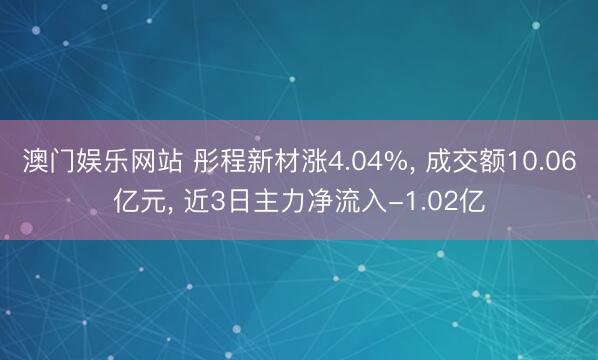澳门娱乐网站 彤程新材涨4.04%， 成交额10.06亿元， 近3日主力净流入-1.02亿