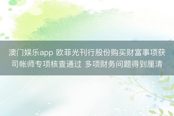 澳门娱乐app 欧菲光刊行股份购买财富事项获司帐师专项核查通过 多项财务问题得到厘清