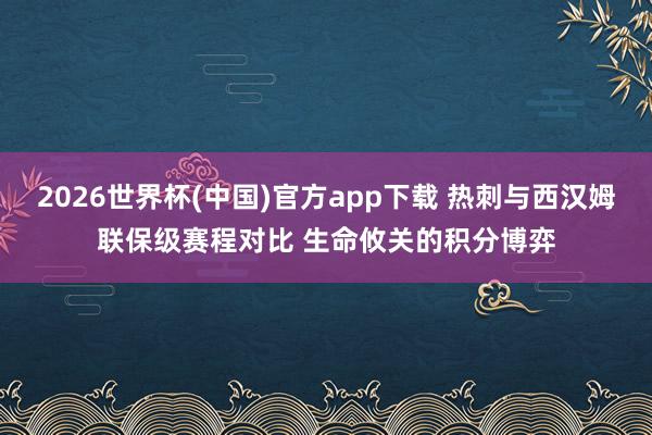 2026世界杯(中国)官方app下载 热刺与西汉姆联保级赛程对比 生命攸关的积分博弈