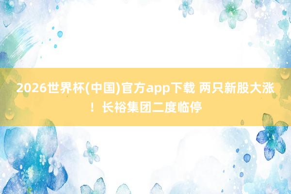 2026世界杯(中国)官方app下载 两只新股大涨！长裕集团二度临停