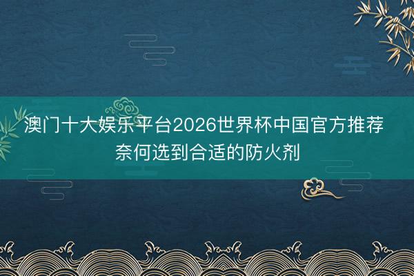 澳门十大娱乐平台2026世界杯中国官方推荐 奈何选到合适的防火剂
