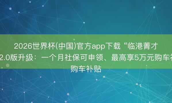 2026世界杯(中国)官方app下载 “临港菁才卡”2.0版升级：一个月社保可申领、最高享5万元购车补贴