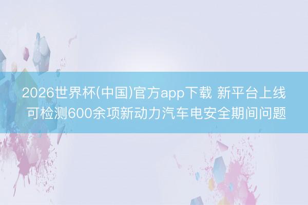 2026世界杯(中国)官方app下载 新平台上线 可检测600余项新动力汽车电安全期间问题