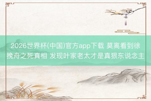 2026世界杯(中国)官方app下载 莫离看到徐挽舟之死真相 发现叶家老太才是真狠东说念主
