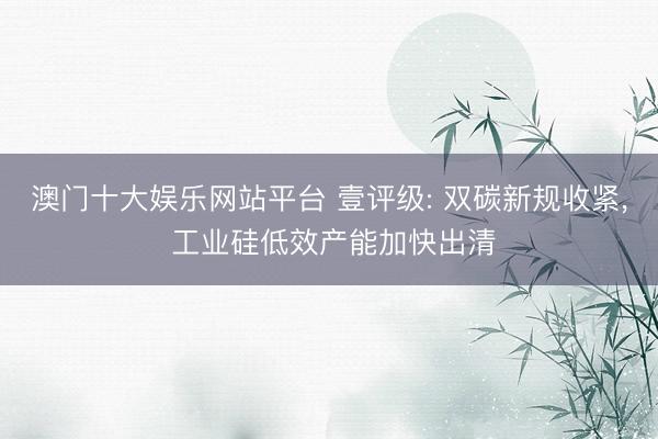 澳门十大娱乐网站平台 壹评级: 双碳新规收紧, 工业硅低效产能加快出清