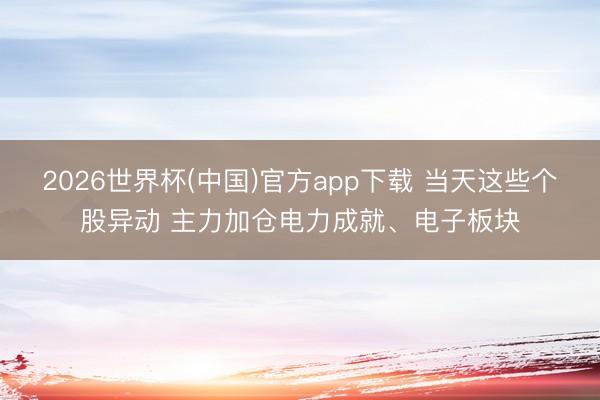 2026世界杯(中国)官方app下载 当天这些个股异动 主力加仓电力成就、电子板块