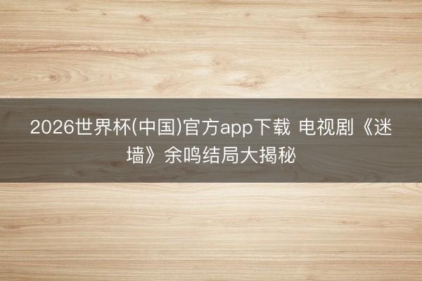 2026世界杯(中国)官方app下载 电视剧《迷墙》余鸣结局大揭秘