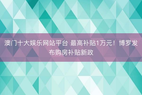澳门十大娱乐网站平台 最高补贴1万元！博罗发布购房补贴新政